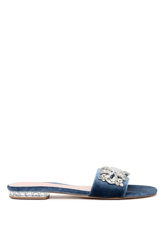 Sally Women's Blue Flat Embellished Sandals