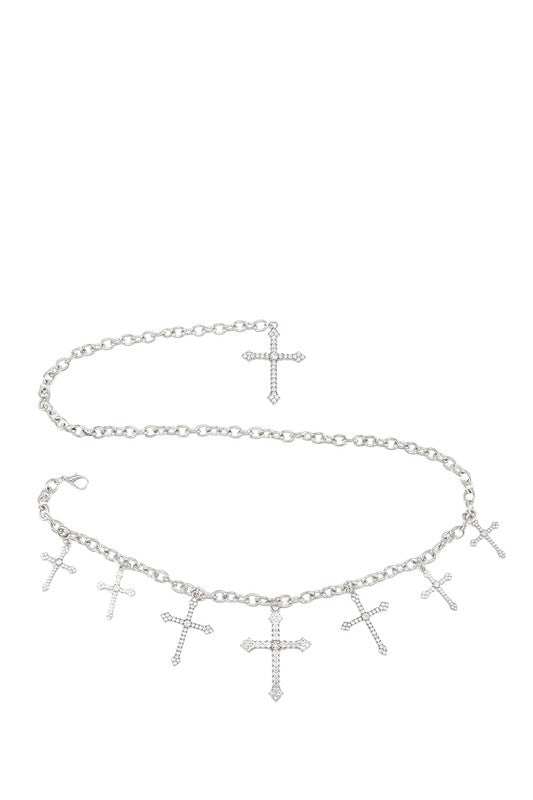 Cross Charm Rhinestone Chain Belt