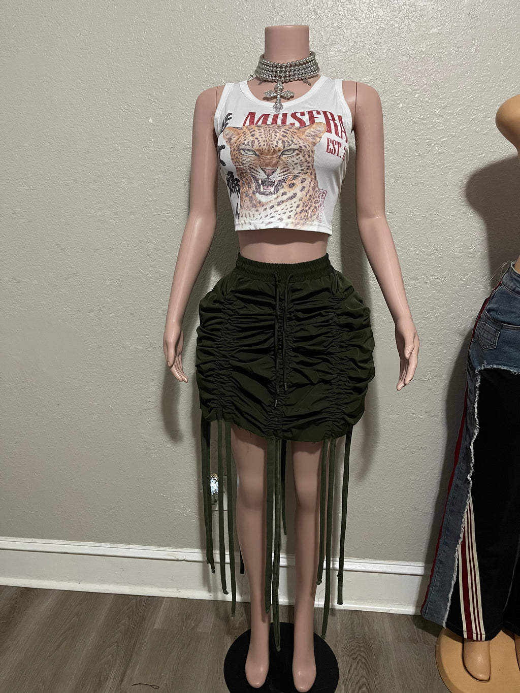Army Green Ruched Skirt