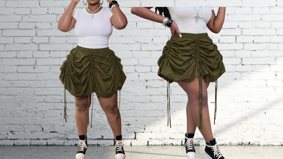Army Green Ruched Skirt