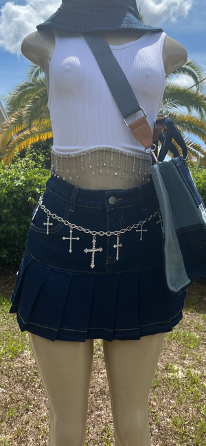 Cross Charm Rhinestone Chain Belt